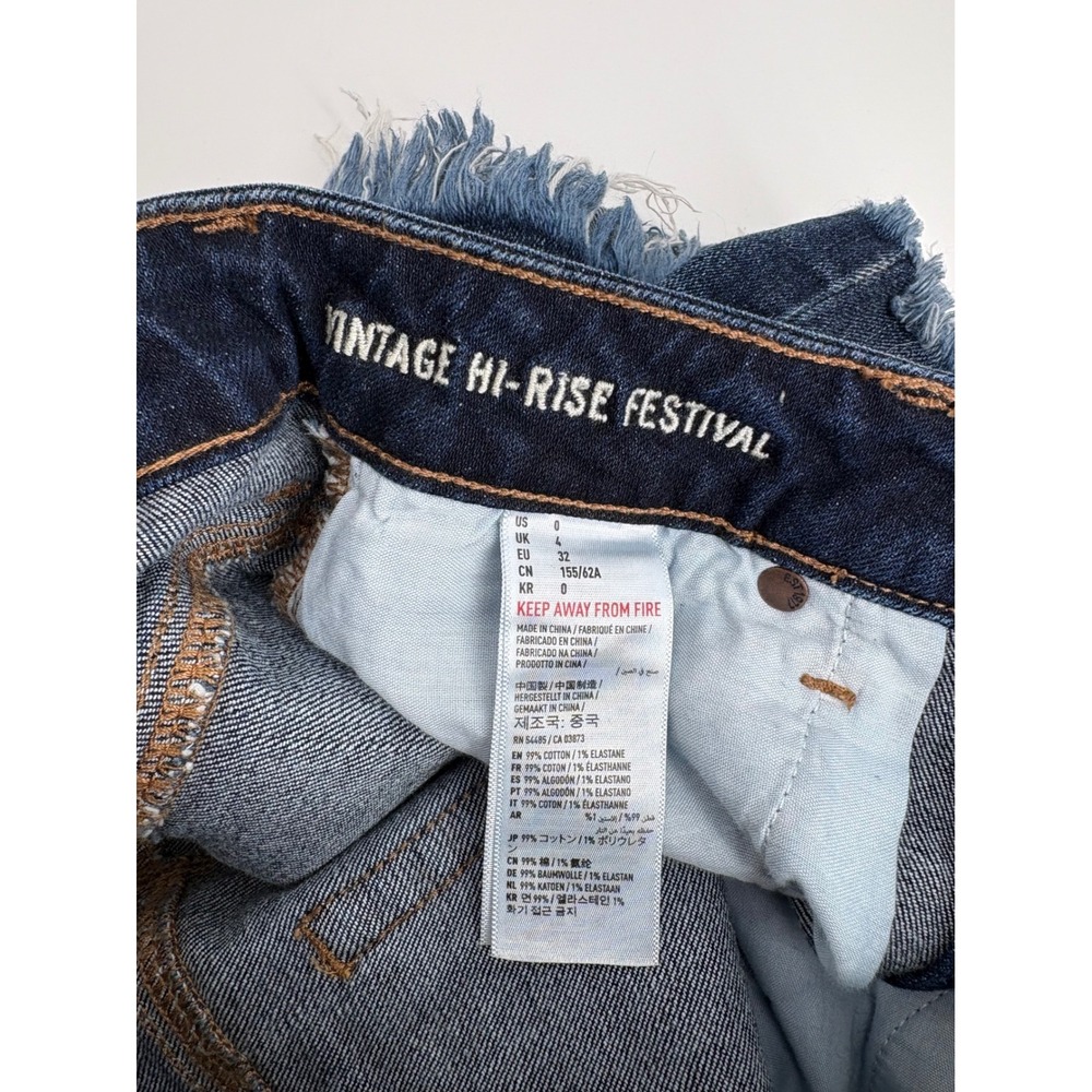 American Eagle Vintage Hi-Rise Festival Denim Shorts Dark Wash Frayed Hem Size 0 - Picture 5 of 7